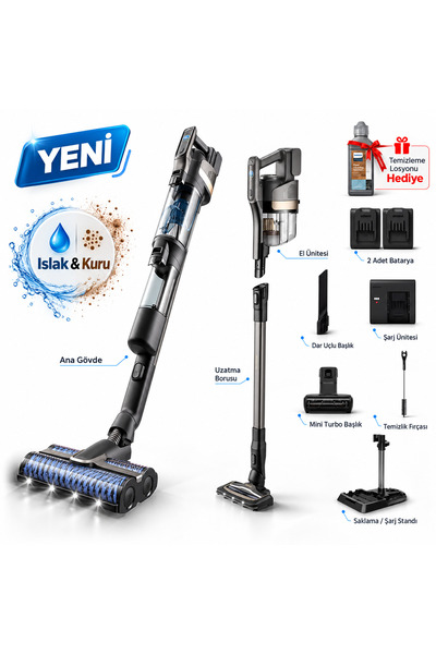 Philips AquaTrio 9000 Islak Kuru Kablosuz Dikey Süpürge, AquaSpin 4000 RPM Çift Fırça, 55 Dakikaya Kadar Kullanım, PowerCyclone Aqua, Kendi Kendini Temizleyen Başlık, Şarjlı Süpürge, Siyah XW9465/11