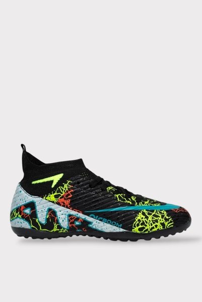 Jagulep Men's High-Top Football Field Shoes with Socks Black - Turquoise