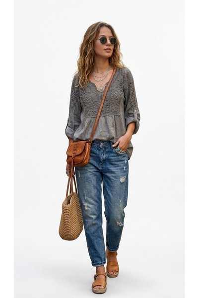 Fibula Otantik Oversize Pamuk Triko İpek Güpürlü İtalyan Soft Bluz 36-38-40-4...