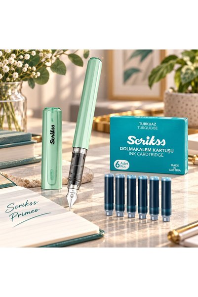 Art & Art Scrikss Primeo Dolma Kalem Mint + 6 Adet TURKUAZ Dolma Kalem Kartuşu