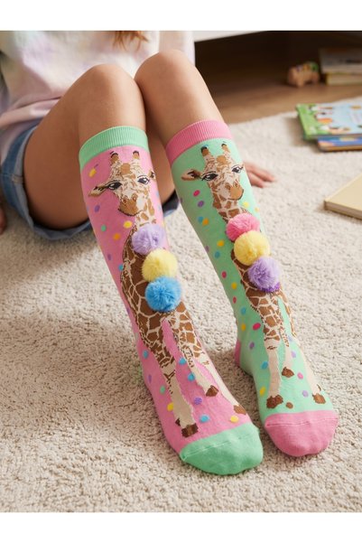 Toka Kutum Kids Store Ponponlu Zürafa 3 Boyutlu Uzun Çorap