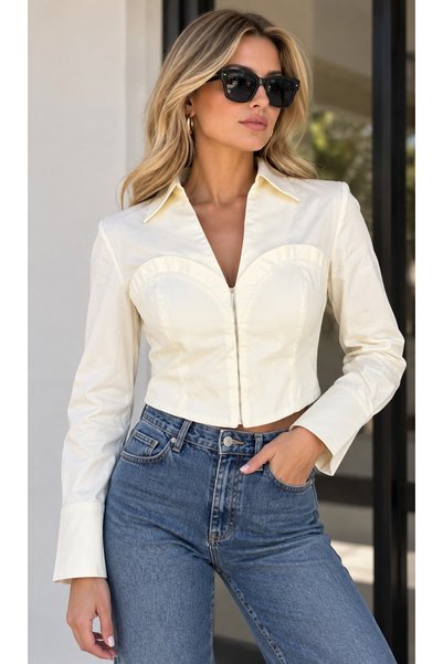 St boutique Korse Detaylı Kısa Gömlek