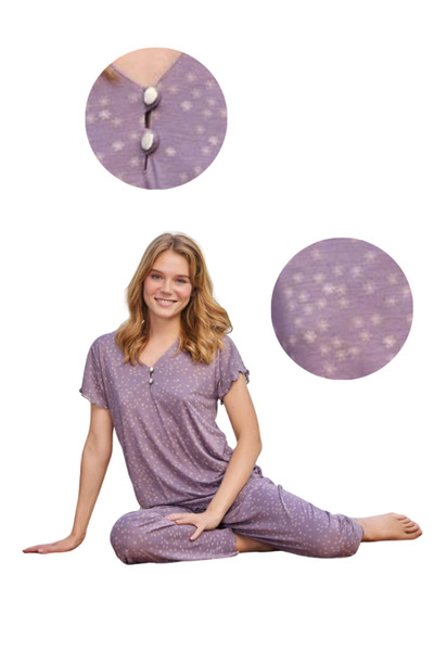 INNY Pijamale pentru femei din bambus, cu mânecă scurtă și pantaloni lungi, m...