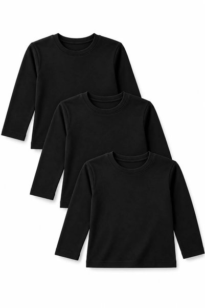 LUCEVERA 3-Pack Unisex Kids Long Sleeve Basic Badi Crew Neck Interlock Fabric...