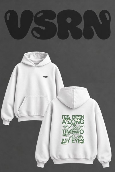 VSRN سويت شيرت أبيض كبير الحجم بقلنسوة وطباعة على الظهر من Yorgun Gozler Design