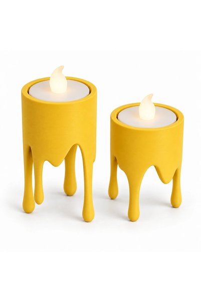 OEM Set 2 Suporturi Tea-Light LED Efect Ceară – 4,67×4,59×9 și 4,61×4,54×7 cm