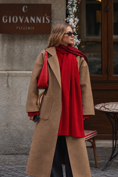 Wega Moda Women's Scarf Double-Sided Knitwear Knitted Scarf Winter Soft Textured Scarf - Burgundy Red