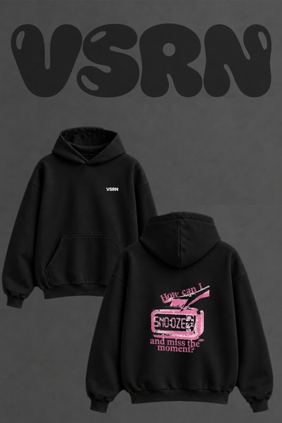 VSRN سويت شيرت أسود كبير الحجم بقلنسوة وطباعة على الظهر من Sza Snooze Design