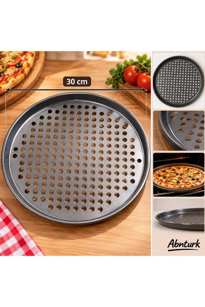 abnturk 30 cm Küçük Boy Delikli Teflon Pizza Tepsisi, Yapışmaz Yüzeyli, Hava ...