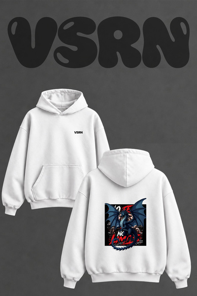 VSRN Dragon Bodybuilding Design Back Printed Oversize White Hooded Sweatshirt