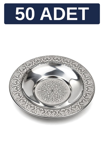 Binbir Trend 10 cm Otantik Desenli Paslanmaz Çelik Çay Tabağı, Kırılmaz Metal Çay Bardağı Altlığı