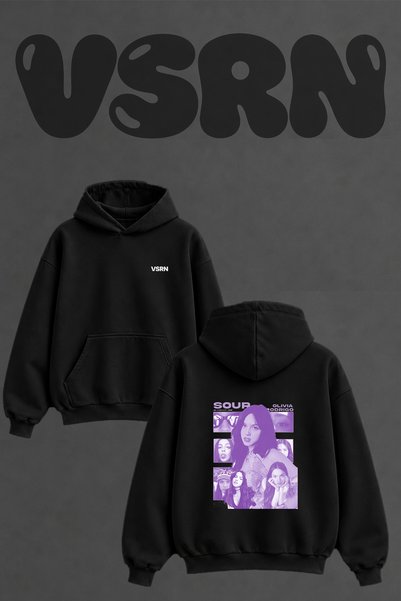 VSRN Olivia Rodrigo Design Back Print Oversize Black Hooded Sweatshirt