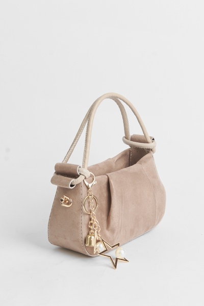 Vivaq Women's Jasmine Dark Mink Suede Drawstring Knot Handle Mini Hand and Sh...