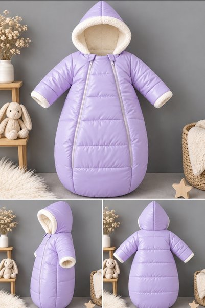 DeKuBaby Yeni Sezon İçi Welsoft Kürklü Kapüşonlu Yeni Doğan Bebek Kundak - Tulum Mont