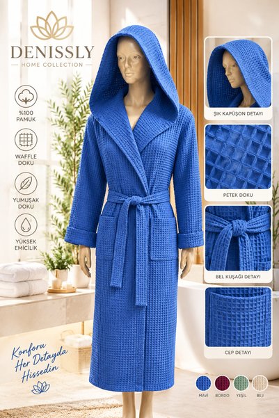 Denissly %100 Pamuk Pike Bornoz Unisex Hafif ve Emici Bornoz
