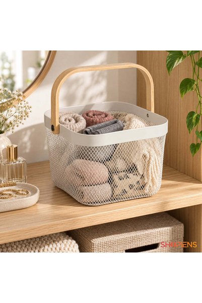 SHOPIENS Cos Patrat Ecru Din Metal Cu Maner