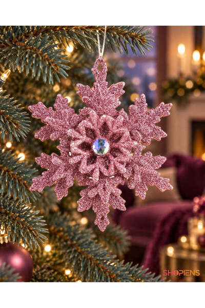 SHOPIENS Ornament Brad Craciun Fulg Roz In Relief Cu Cristal 12 cm