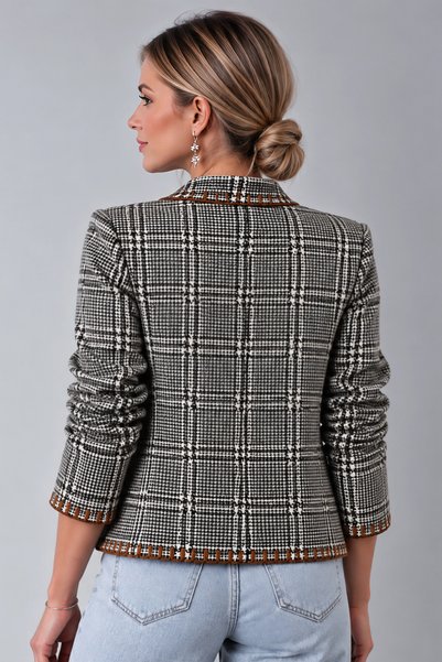 Boutique Juji EL İŞÇiLİKLİ VİNTAGE EKOSE GRİ CEKET