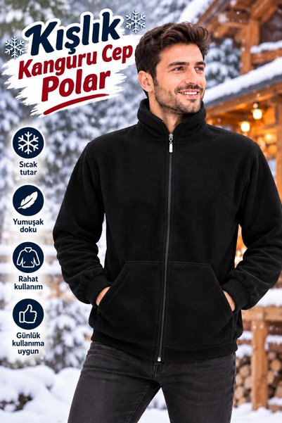 Qett Unisex Windproof Outdoor Full Zip Fleece Jacket Cardigan with Kangaroo P...