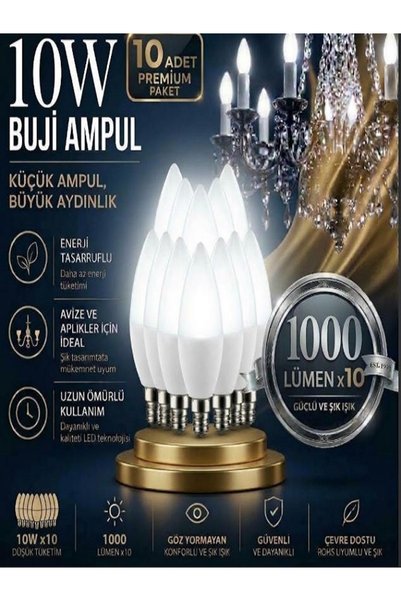 akımcı Horoz 10 Watt Beyaz Işık E14 Duylu Led Ampul Buji Mum Avize Ampul Yüks...
