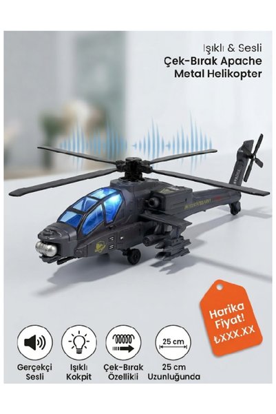 Oyuncak Bayim Işıklı Sesli Metal Çek Bırak Savaş Helikopteri Oyuncak Helikopt...