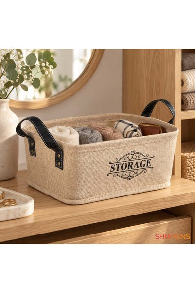 SHOPIENS Cos Textil Bej Cu Manere Negre 33 cm