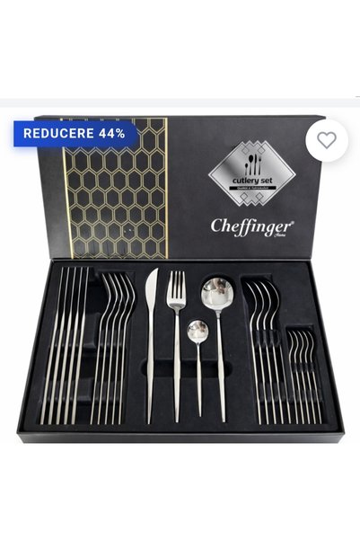 cheffinger Set tacâmuri 24 pieseSet tacâmuri 24 piese argintiu din oțel inoxi...