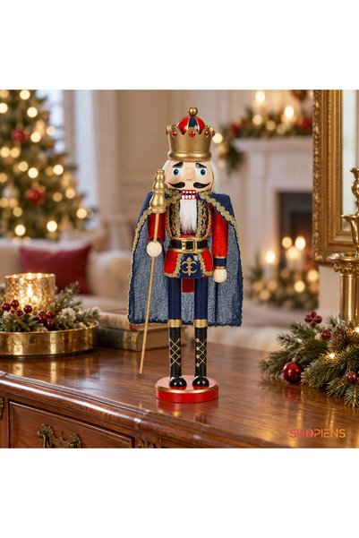 SHOPIENS Rege Decorativ Cu Haina Rosie Si Capa Bleu 38 cm