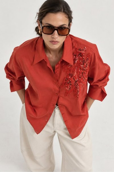 Mahal Kahma Embroidered Cotton Shirt with Sequins