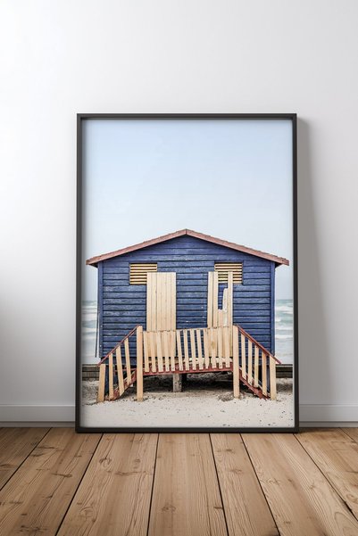 KEYFHOME Blue Hut Μαύρο πλαίσιο MDF Αφίσα ζωγραφικής για διακόσμηση τοίχου σα...