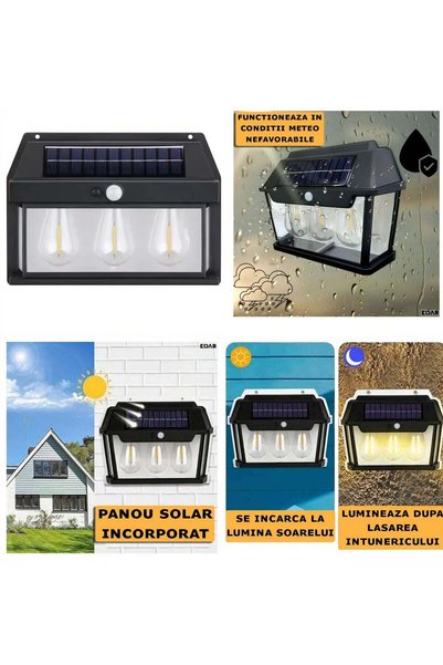 More Ηλιακό φωτιστικό LED με αισθητήρα κίνησης 24x17εκ., επιτοίχιο, με 3 λαμπ...