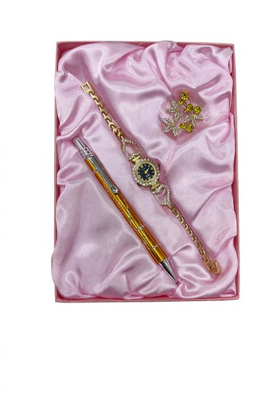 Generic Brand Luxury 3 Piece Womens Gift Set Gold Crystal Watch+Gold Pen+Ches...