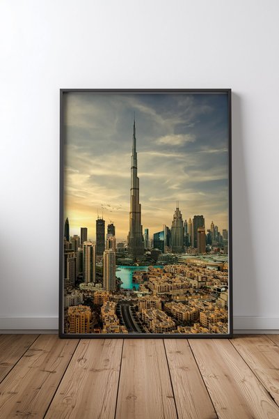 KEYFHOME Downtown Sunset View Black Framed Mdf Table Poster Living Room Wall ...