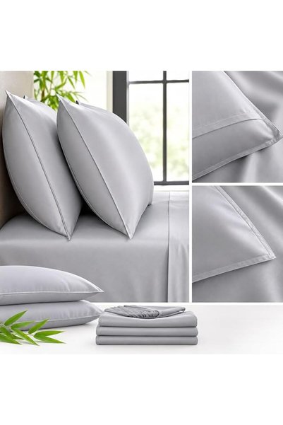 GENERAL طقم ملاءات سرير من الخيزران مقاس كوين 160×200، 400 خيط، بارد ومضاد لل...