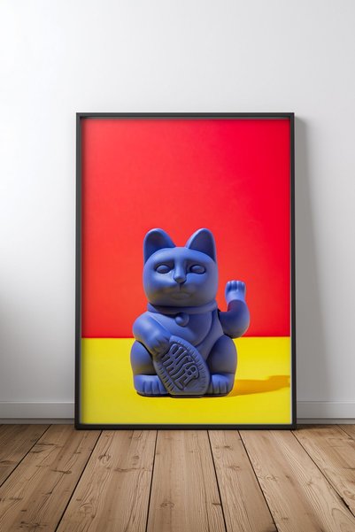 KEYFHOME Maneki Neko Cadru negru MDF Tablou Poster Living Decor de perete Cadou