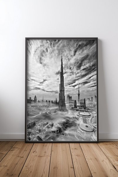 KEYFHOME Εκτύπωση αφίσας Super Skyline σε μαύρο πλαίσιο από MDF, δώρο διακόσμ...