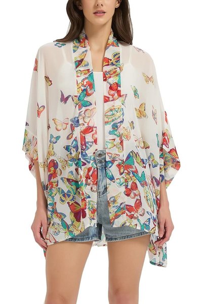 MAXFIM Women's Loose Print Sheer Chiffon Kimono Beach Swim Cover up Cardigan ...