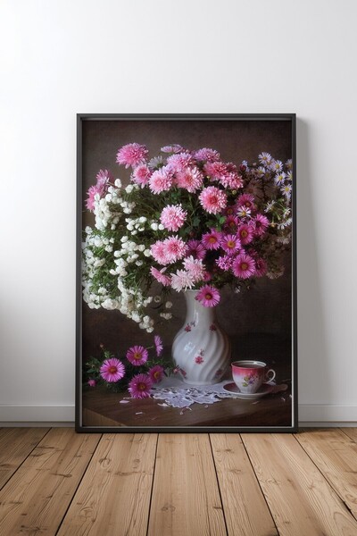 KEYFHOME Gypsophila Bouquet Negru Încadrat MDF Tablou Poster Living Decor de ...