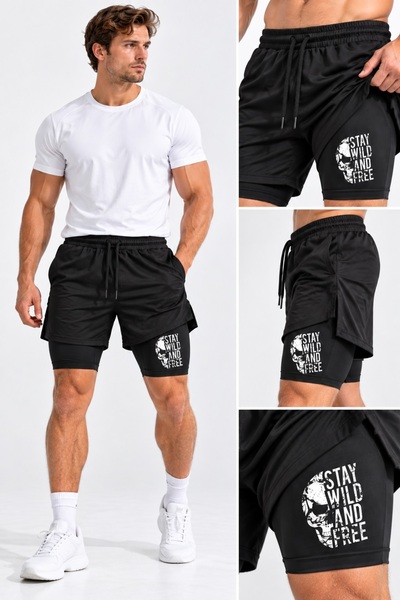 Machi Men's Sports Shorts with Pockets - Black Inner Tights Elastic Waist Dra...