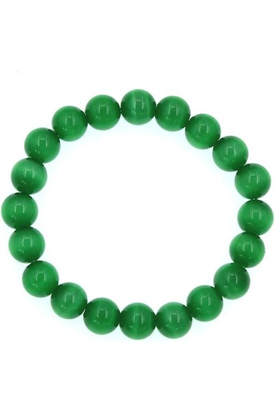 GENERAL Dark Green Cat's Eye Stone Bracelet, 10mm Handmade Stretch Beaded Bra...