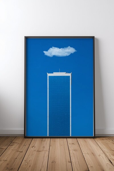KEYFHOME Skyscrape Cadru negru MDF Tablou Poster Living Decor de perete Cadou