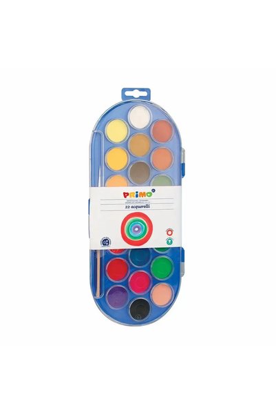 Primo Acuarele Morocolor cu pensula, diametru pastila 30 mm, 22 culori