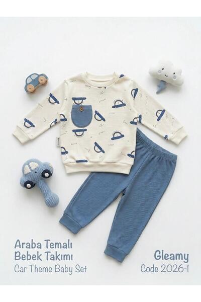 Gleamy Baby Boy Car Patterned Ribbed 2-Piece Set Cotton Top and Bottom