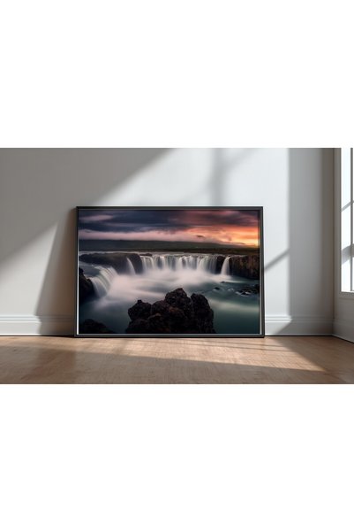 KEYFHOME Fire and Water Black Framed Mdf Table Poster Living Room Wall Decora...