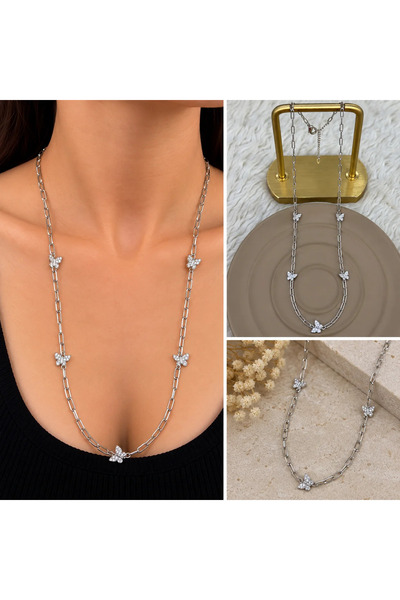FM 💎   Premium Shiny and Stylish Butterfly Model Detailed Women's Steel Necklace (45 cm)