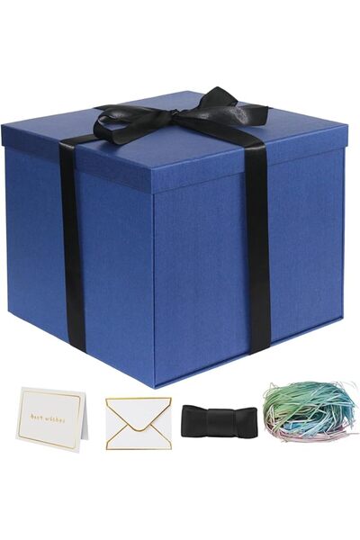 YINUOYOUJIA صندوق هدايا كبير مقاس 12x12x10 بوصة، صناديق هدايا زرقاء للهدايا، ...