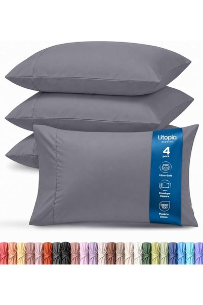 Utopia Bedding أغطية وسائد كوين - 4 قطع - إغلاق بتصميم ظرف - قماش مايكروفايبر...
