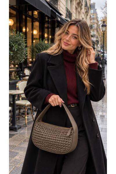MARBERRY Green Knitted Textured Crescent Shape Shoulder Women's Bag