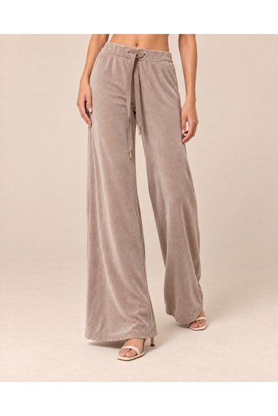 TOP CLOTHE بنطال نسائي مخمل واسع الأرجل و خصر بحبل قابل للتعديل، بنطلون طويل بقصة مريحة وأنيقة للاستخدام اليومي والمنزلي – بيج، كحلي، بني