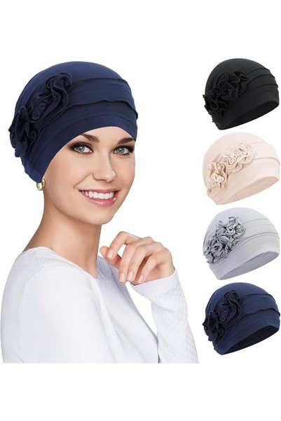 GENERAL XEPST 4 قطع من أغطية الرأس للنساء، قبعات توربان وقبعات صغيرة وأغطية ش...